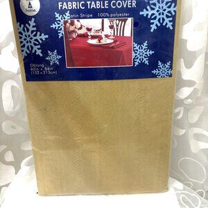 Tablecloth Oblong Satin Stripe Fabric Dark Gold Satin 60 “ x 84”  Vintage NOS